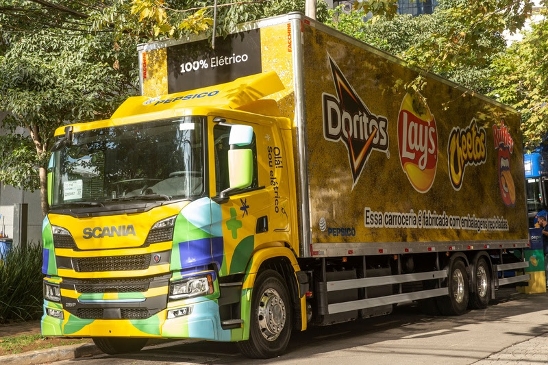 PepsiCo electric truck featuring brand logos